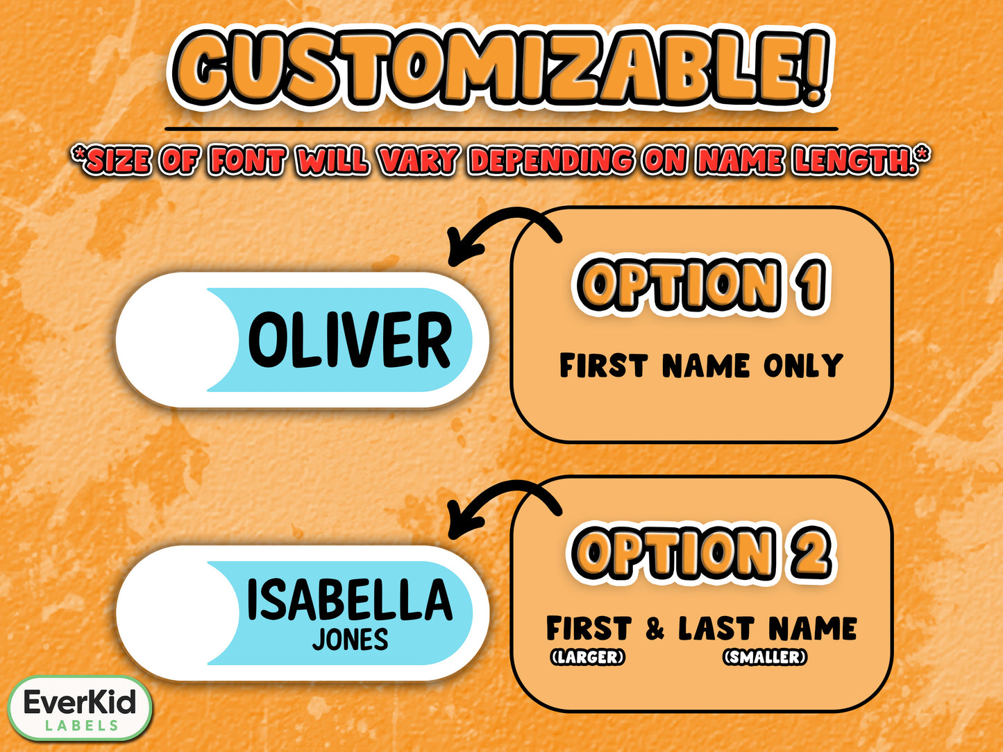EverKid™ Personalized Name Labels for Kids – Waterproof Stickers